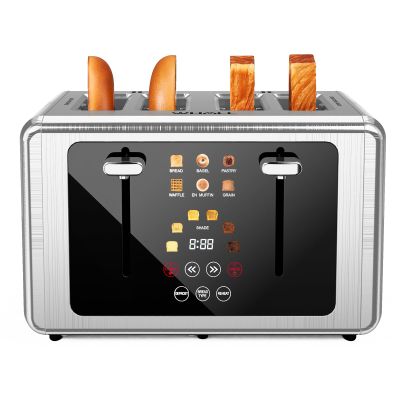 Whall 4-Slice Smart Toaster with Touchscreen & Extra-Wide Slots, Dual Independent Control, 6 Browning Levels & 6 Bread Types, Memory Function,Countdown Timer, Ideal Kitchen Gift,Silver
