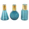 Deco 79 Glass Geometric Tinted Vase with Gold Rim and Varying Shapes, Set of 3 8",9",8" H, Blue view 1