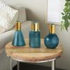 Deco 79 Glass Geometric Tinted Vase with Gold Rim and Varying Shapes, Set of 3 8",9",8" H, Blue view 2