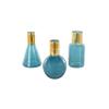 Deco 79 Glass Geometric Tinted Vase with Gold Rim and Varying Shapes, Set of 3 8",9",8" H, Blue view 3