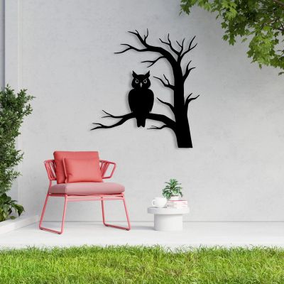 Aportif Metal Owl Wall Decor, Owl Wall Art, Tree Decorations, Metal Tree Branch Art, Bird Pictures, Birds on a Branch Decorations, Living Room Decor (Black, 19x17in|47x43cm)
