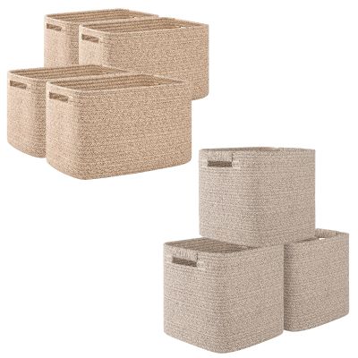 OIAHOMY 4 Pack Storage Baskets for Organizing, Brown Beige Cotton Woven Baskets, 12.7''Lx9''Wx7.8''H
