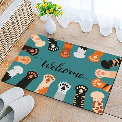 Cat Paws Welcome Indoor Door Mat,Resist Dirt Absorbent Entrance Mat,Anti-Slip,Rug for Entryway 17"x29.5