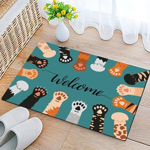 Cat Paws Welcome Indoor Door Mat,Resist Dirt Absorbent Entrance Mat,Anti-Slip,Rug for Entryway 17"x29.5