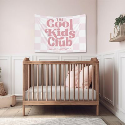 LccSt Cool Kids Club Wall Nursery Flag, Boho Nursery Tapestry, Kids Room Wall Decor, Playroom Decor, Nursery Wall Art, Retro Nursery, Toddler Room Decor, Classroom Decor (Color 6)