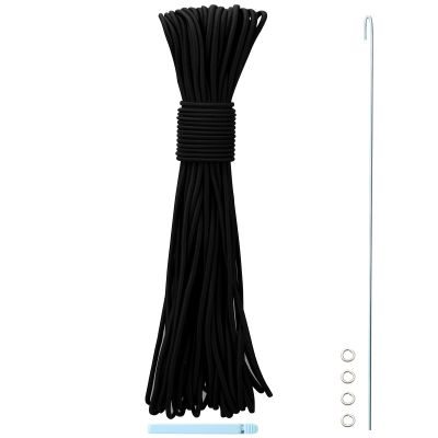 Tent Pole Shock Cord 1/8 inch 60ft, Replacement Shock Cord for Tent Rod, Tent Pole Repair Kit, Elastic Bungee Cord,Elastic Cord with Lead Wire/Washers/Clip (Black/Black)