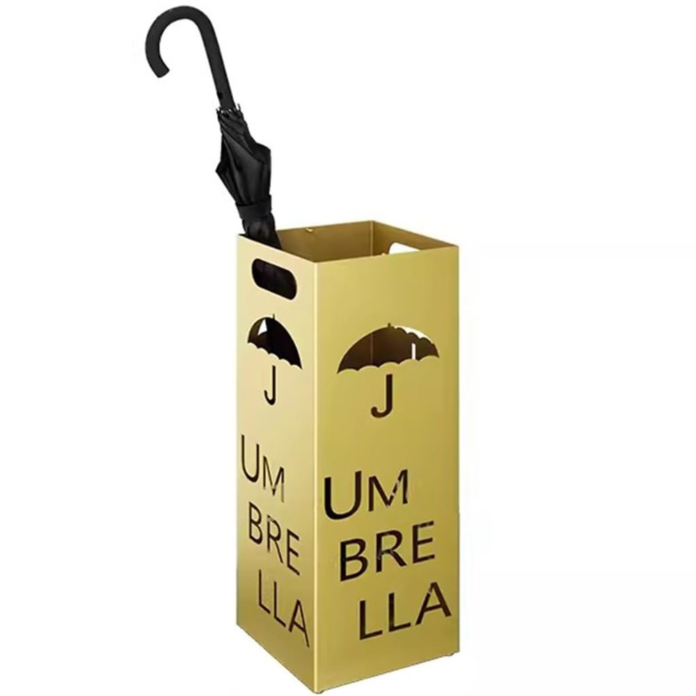 Umbrella Rack for Entryway Nordic Style Letter Hollow Umbrella Holder, Florist Large Capacity Iron Art Umbrella Bucket with Hook, Daily Storage(Gold)