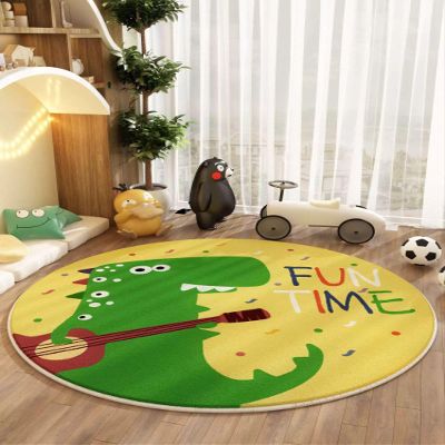 USHIRUG Cartoon Crocodile Area Rug 5ft Round Animal Green Crocodile Playing Guitar Creative Rug Faux Wool Fluffy Non-Slip Washable Rug Cute Children Crawling Mat Non-Slip Mat for Living Room Bedroom
