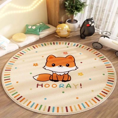 USHIRUG Cute Animal Round Rug 7ft Cartoon Cute Fox Large Soft Non-Slip Plush Area Rug Children Round Rug Washable Rug Baby Boy Girl Children Room Rug for Cartoon Bedroom Classroom