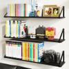 BAMEOS Rustic Wood Wall Shelves - Set of 3, Large Bookshelf for Living Room, Bedroom and Kitchen, Black Shelves for Wall Decor view 1