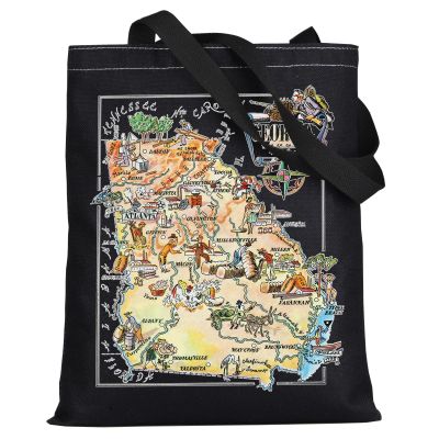 LEVLO Fun State Map Of Georgia Tote Bag Georgia Travel Souvenir Gift 1940s Georgia Cartoon Illustration Shoulder Bag (GEORGIA Black Tote)