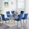 Gnrolaz 7-Piece Silver Glass Dining Table Set,51'' Tempered Glass Dining Table Sets for 6,Modern Rectangular Table and 6 Blue Tufted Velvet Chairs with X-Shaped Metal Legs for Home Furniture view 2