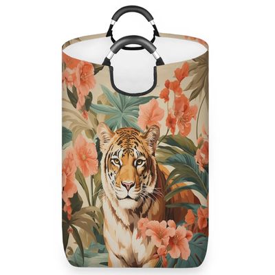 Skonsati Tiger Print Laundry Hamper Collapsible Laundry Baskets Laundry Hamper Bag with Foam Protected Aluminum Handles for College Dorm, Family
