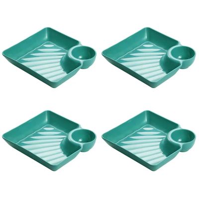 Hohota 4/8/12Pcs Multi-purpose Dumpling Plate Snack Dish 2-Grid Spices Dish Ketchup Holder Dumpling Tray(Green,8PCS)