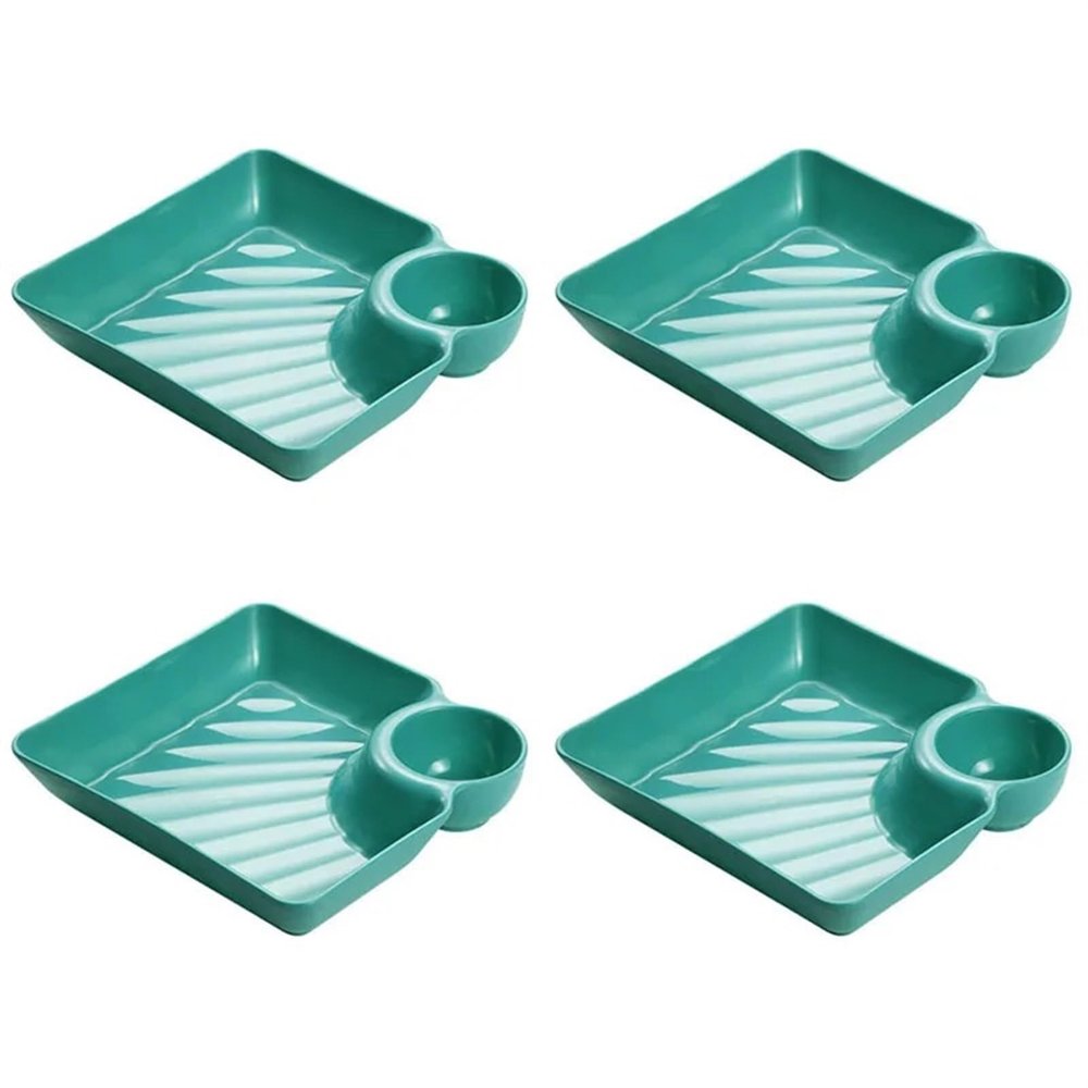 Hohota 4/8/12Pcs Multi-purpose Dumpling Plate Snack Dish 2-Grid Spices Dish Ketchup Holder Dumpling Tray(Green,8PCS)