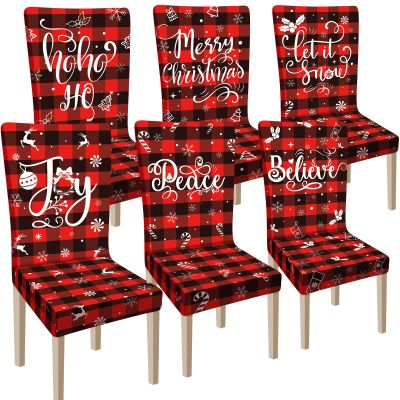 Ganeen 6 Pcs Christmas Chair Covers Merry Christmas Chair Back Cover Stretch Christmas Seat Cover Washable Xmas Dining Chair Protector Slipcover for Dining Room Kitchen Holiday Party(Plaid Style)