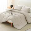 CozyLux Oatmeal Full Size Comforter Set, 3 Pieces Solid Breathable Quilted Style Bedding Sets, Luxury Soft Bed Set with Down Alternative Comforter for All Season (1 Comforter & 2 Pillowcases) view 1