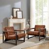 Zouron Genuine Leather Accent Chairs Set of 2, Mid Century Modern Chairs with Black Metal Frame, Upholstered Lounge Single Sofa Arm Chairs for Living Room, Bedroom, Retro Brown view 1