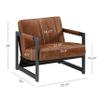 Zouron Genuine Leather Accent Chairs Set of 2, Mid Century Modern Chairs with Black Metal Frame, Upholstered Lounge Single Sofa Arm Chairs for Living Room, Bedroom, Retro Brown view 2