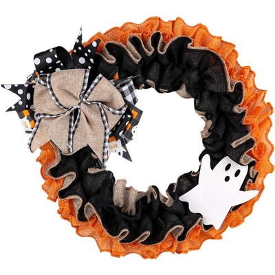 Halloween Wreaths for Front Door Artificial Autumn Wreath Halloween Spooky Wreath with Ghost Sign Bow for Home Bedroom Wall