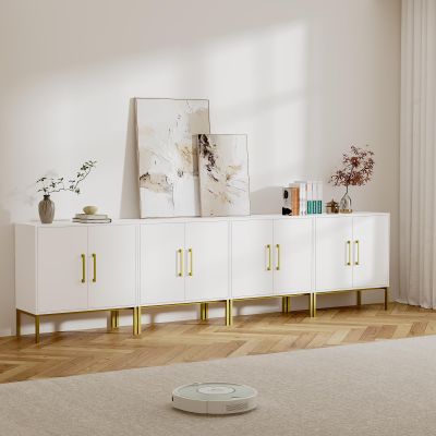 LYNSOM Storage Cabinet with Doors, Set of 4, Modern Buffet Cabinet with Storage, Kitchen Sideboard Buffet, White Wood Accent Cabinet for Living Room, Bedroom, Hallway, Entryway, Office, White
