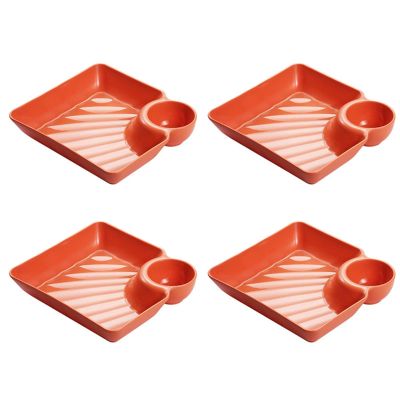 Hohota 4/8/12Pcs Multi-purpose Dumpling Plate Snack Dish 2-Grid Spices Dish Ketchup Holder Dumpling Tray(Orange,12PCS)