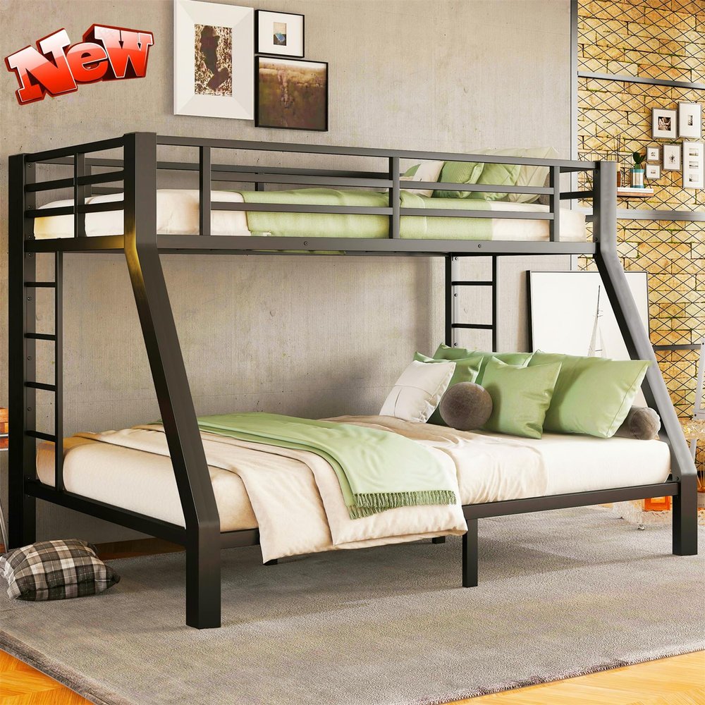 TIHWOALL Latest Upgrade & Stronger Steel Metal Bunk Bed Twin XL Over Queen Size Bunkbed, Thickened More Stable Heavy Duty More Rust-Proof Bunk Queen Bed Frame (Easier Assembly) (Twin XL Over Queen)