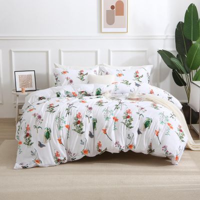 Botanical Duvet Cover -Lightweight Soft 100% Microfiber Plant Print Comforter Cover Set-Stylish Bedding Essential for Cozy Home Decor Premium Quality Durable Machine Washable (Floral-White, King )