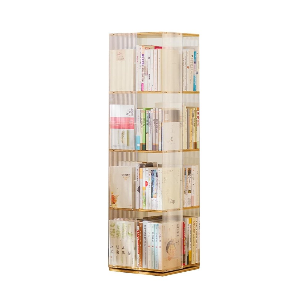Rotating Bookcase/Bookshelves - 360 Spinning Wood Storage Display Rack, Multifunctional Floor Storage Rack, 3/4/5Tier Acrylic Standing Bookshelf, Small Space Home Rotating Storage Rack(A,4 Tier)