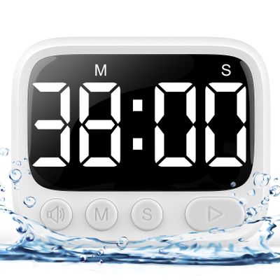 HAUKINIX Shower Timer Waterproof Bathroom Toilet Timer Digital Kitchen for Wall Mount, Study w/Foldable Stand, Countdown Stopwatch w/Suction Cup for Swim, Rechargeable, White