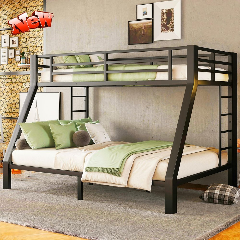 TIHWOALL Latest Upgrade & Stronger Steel Bunk Bed Twin XL Over Queen Size Bunkbed, Thickened Metal More Stable Heavy Duty More Rust-Proof Bunk Queen Bed Frame (Easier Assembly) (Twin XL Over Queen)