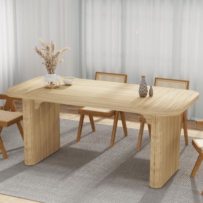 Tribesigns Dining Table for 4-6, Rectangular Wood Kitchen Tables with Double Pedestal, 62-Inch Dinner Tables for Dining Room, Living Room, Easy Assembly, Only Table