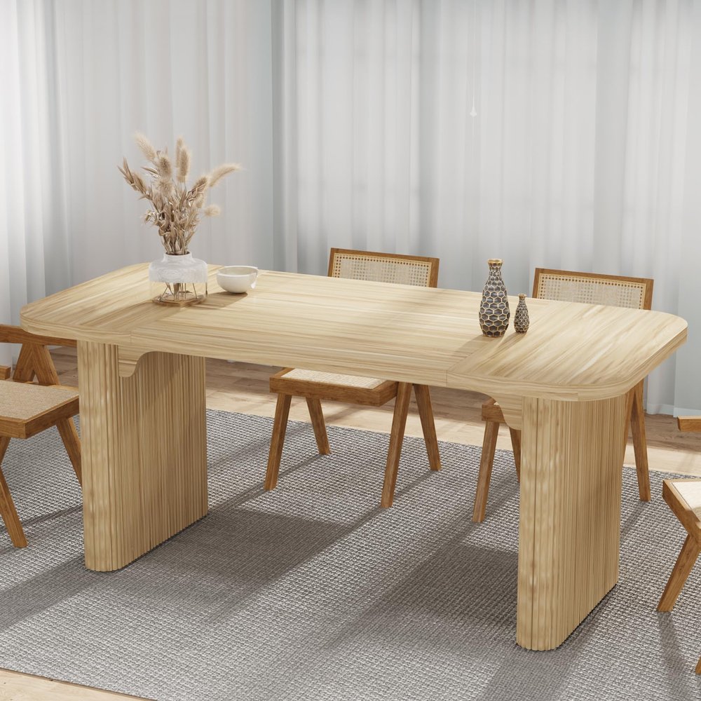 Tribesigns Dining Table for 4-6, Rectangular Wood Kitchen Tables with Double Pedestal, 62-Inch Dinner Tables for Dining Room, Living Room, Easy Assembly, Only Table