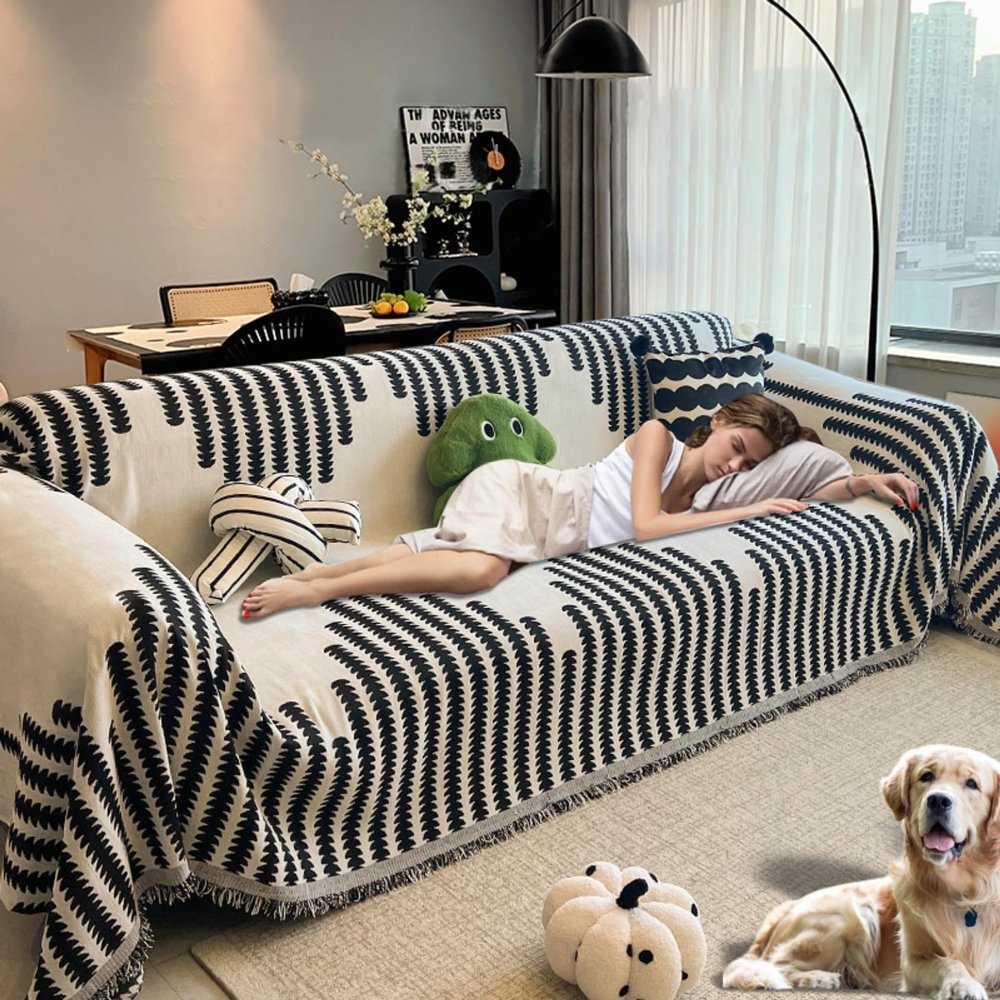 DiiuuAII Couch Covers with Tassel, Washable Chenille Anti-Scratch Couch Protectors for Sectional Sofa, Pet & Cat Friendly