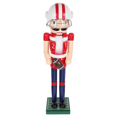 LUOZZY 15Inch Rugby Nutcracker Figurine Wooden Nutcracker Statue with Rugby Christmas Nutcracker Gift for Table and Shelf Home Decor