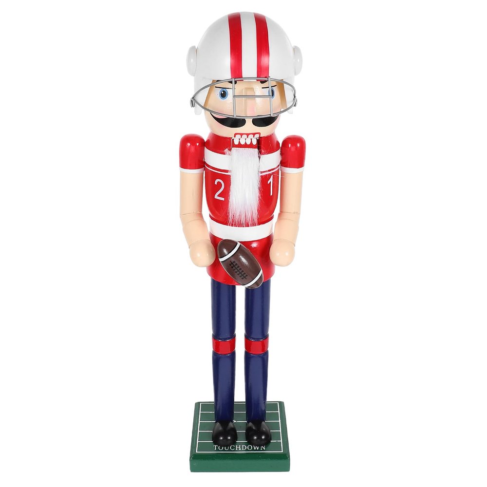 LUOZZY 15Inch Rugby Nutcracker Figurine Wooden Nutcracker Statue with Rugby Christmas Nutcracker Gift for Table and Shelf Home Decor
