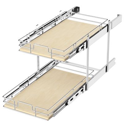 ROOMTEC 2 Tier Individual Pull Out Cabinet Organizer 10"W x 21"D, Slide Out Wood Shelves Organizers, Pull Out Drawers Organization and Storage for Kitchen Cabinet