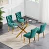 Gnrolaz 5-Piece Gold Glass Dining Table Set,51'' Tempered Glass Dining Table Sets for 4,Modern Rectangular Table and 4 Green Tufted Velvet Chairs with X-Shaped Metal Legs for Home Furniture view 1