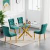 Gnrolaz 5-Piece Gold Glass Dining Table Set,51'' Tempered Glass Dining Table Sets for 4,Modern Rectangular Table and 4 Green Tufted Velvet Chairs with X-Shaped Metal Legs for Home Furniture view 2
