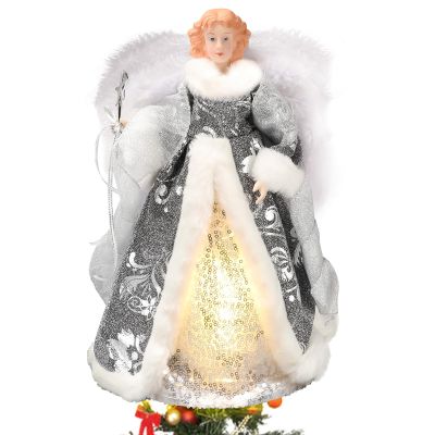 Yallmie 12 Inch Christmas Angel Tree Topper with Lights, Christmas Tree Angel Lighted Tree Topper Angel Figurine, Angel Christmas Tree Topper for Party Holiday Decoration Supplies (Gold)