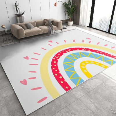 3x4 Cartoon Colorful Rainbow Girls Room Rug- Modern Abstract Boho Rainbow Kids Area Rug, Anti-Slip Low Pile Foldable Washable Hardwearing Mat for Living Room Entryway Hallway Playroom Classroom