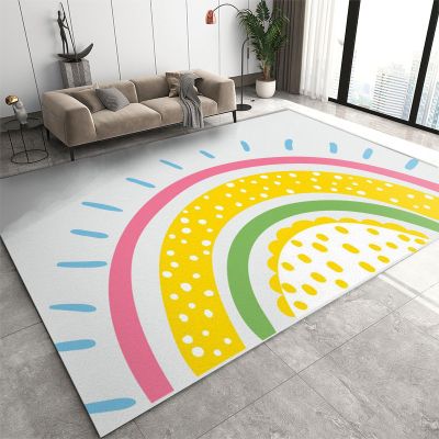 4x6 Kids Boho Abstract Rainbow Rug - Rainbows Weather Print Area Rug, Anti-Slip Low Pile Foldable Washable Soft Mat for Living Room Entryway Hallway Classroom Playroom Bath Room Apartment