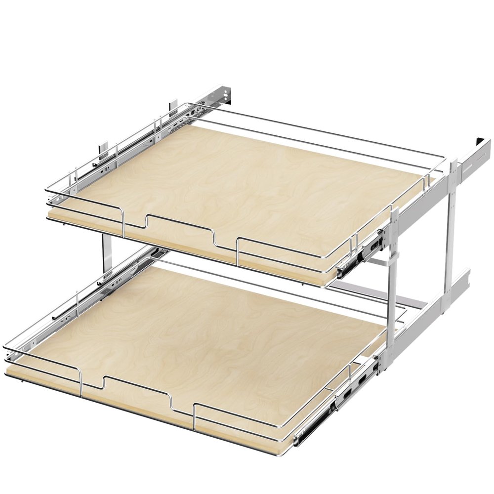 ROOMTEC 2 Tier Individual Pull Out Cabinet Organizer 25"W x 21"D, Slide Out Wood Shelves Organizers, Pull Out Drawers Organization and Storage for Kitchen Cabinet