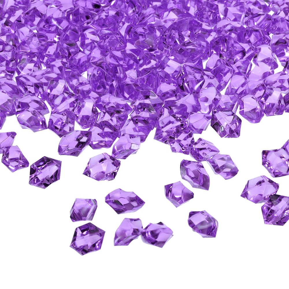 uxcell 1000pcs Fake Ice Rocks, Dazzling Clear Resin Crushed Ice Sparkling Fake Diamonds Gem Stones for Vases Fillers Table Scatter, Theme Party Favors, Purple