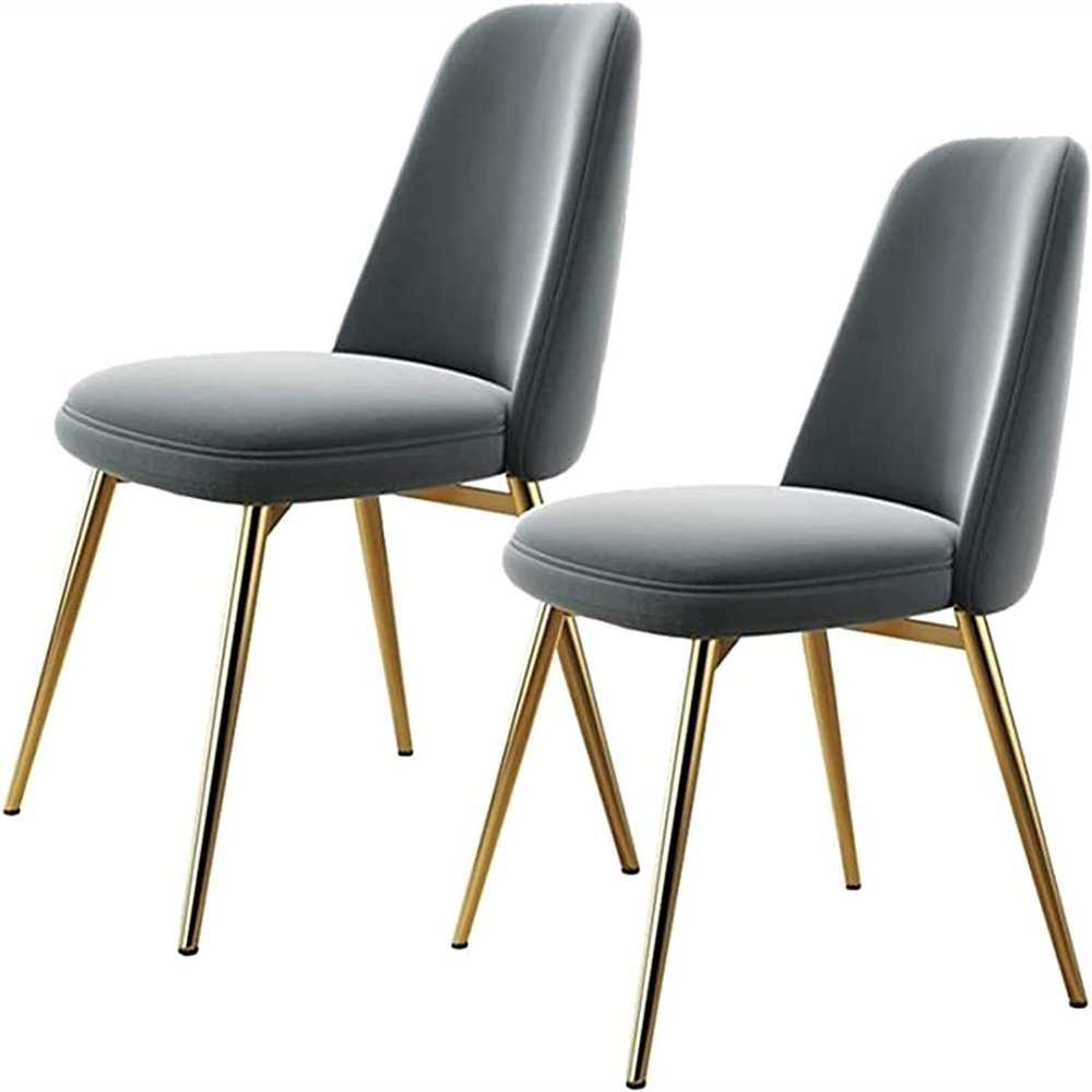 HAOKAZLBR Modern Dining Room Chairs Upholstered Dinner Chair Dining Chairs Set of 2 Leisure Modern Living Dining Room Accent Chairs Velvet Upholstered Seat and Backrest with Gold Metal Legs(Grey)