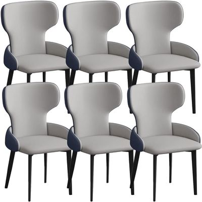HAOKAZLBR Modern Dining Room Chairs Upholstered Dinner Chair Kitchen PU Leather Dining Chairs Set of 6 Modern Kitchen High Back Padded Soft Seat Sturdy Carbon Steel Metal Legs(Grey Blue)