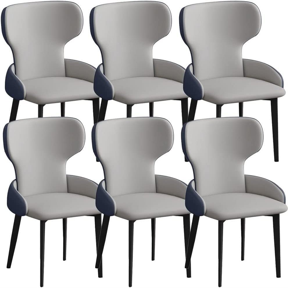 HAOKAZLBR Modern Dining Room Chairs Upholstered Dinner Chair Kitchen PU Leather Dining Chairs Set of 6 Modern Kitchen High Back Padded Soft Seat Sturdy Carbon Steel Metal Legs(Grey Blue)