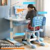 Haibinsuo Kids Functional Desk and Chair Set, Ergonomic Height Adjustable Children School Study Desk with Tilt Desktop, Student School Writing Study Table with Storage Drawer for Boys Girls Blue view 4