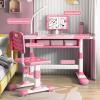 Haibinsuo Kids Functional Desk and Chair Set, Ergonomic Height Adjustable Children School Study Desk with Tilt Desktop, Student School Writing Study Table with Storage Drawer for Boys Girls Pink view 3