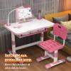 Haibinsuo Kids Functional Desk and Chair Set, Ergonomic Height Adjustable Children School Study Desk with Tilt Desktop, Student School Writing Study Table with Storage Drawer for Boys Girls Pink view 4